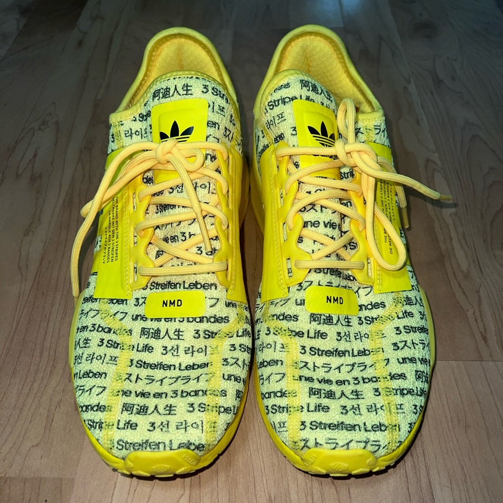 Adidas Kids Yellow Text Pattern Sneakers